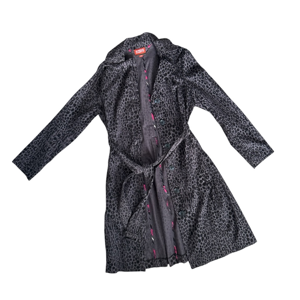 Kirna Zabete Black and Gray Wrap Robe with Tie Belt